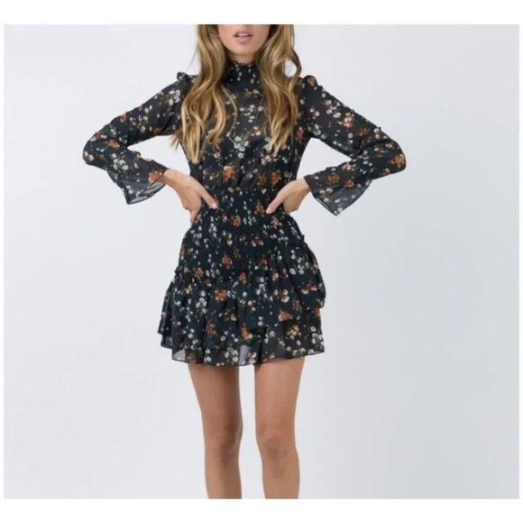 Princess Polly Dress Evening‎ Bloom Green Floral Ruffle Mini Semi Sheer Size 0 - Picture 1 of 11